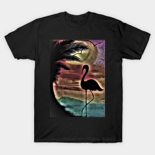 TROPICAL SUNSET SILHOUETTE FLAMINGO T-Shirt